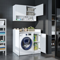 Roomart Waschmaschinenschrank DERIN-II – Waschmaschinen-Überbauschrank  – 100×180×65 cm – Waschküchen- & Hauswirtschaftsschrank – Weiß, Weiß-Eiche, Eiche & Anthrazit-Eiche