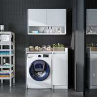 Roomart Waschmaschinenschrank DERIN-II – Waschmaschinen-Überbauschrank  – 100×180×65 cm – Waschküchen- & Hauswirtschaftsschrank – Weiß, Weiß-Eiche, Eiche & Anthrazit-Eiche