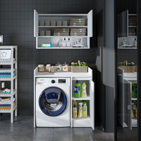 Roomart Waschmaschinenschrank DERIN-II – Waschmaschinen-Überbauschrank  – 100×180×65 cm – Waschküchen- & Hauswirtschaftsschrank – Weiß, Weiß-Eiche, Eiche & Anthrazit-Eiche