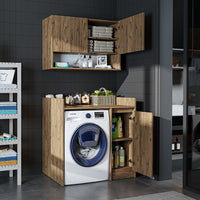 Roomart Waschmaschinenschrank DERIN-II – Waschmaschinen-Überbauschrank  – 100×180×65 cm – Waschküchen- & Hauswirtschaftsschrank – Weiß, Weiß-Eiche, Eiche & Anthrazit-Eiche