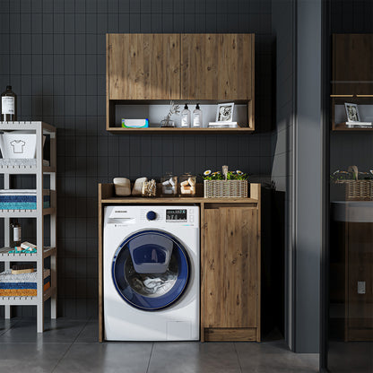 Roomart Waschmaschinenschrank DERIN-II – Waschmaschinen-Überbauschrank  – 100×180×65 cm – Waschküchen- & Hauswirtschaftsschrank – Weiß, Weiß-Eiche, Eiche & Anthrazit-Eiche