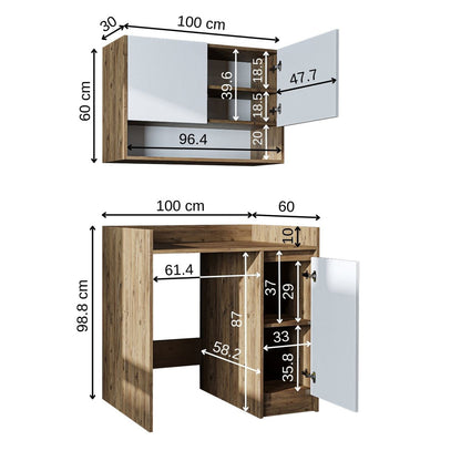 Roomart Waschmaschinenschrank DERIN-II – Waschmaschinen-Überbauschrank  – 100×180×65 cm – Waschküchen- & Hauswirtschaftsschrank – Weiß, Weiß-Eiche, Eiche & Anthrazit-Eiche