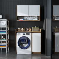 Roomart Waschmaschinenschrank DERIN-II – Waschmaschinen-Überbauschrank  – 100×180×65 cm – Waschküchen- & Hauswirtschaftsschrank – Weiß, Weiß-Eiche, Eiche & Anthrazit-Eiche