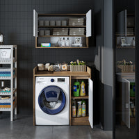 Roomart Waschmaschinenschrank DERIN-II – Waschmaschinen-Überbauschrank  – 100×180×65 cm – Waschküchen- & Hauswirtschaftsschrank – Weiß, Weiß-Eiche, Eiche & Anthrazit-Eiche