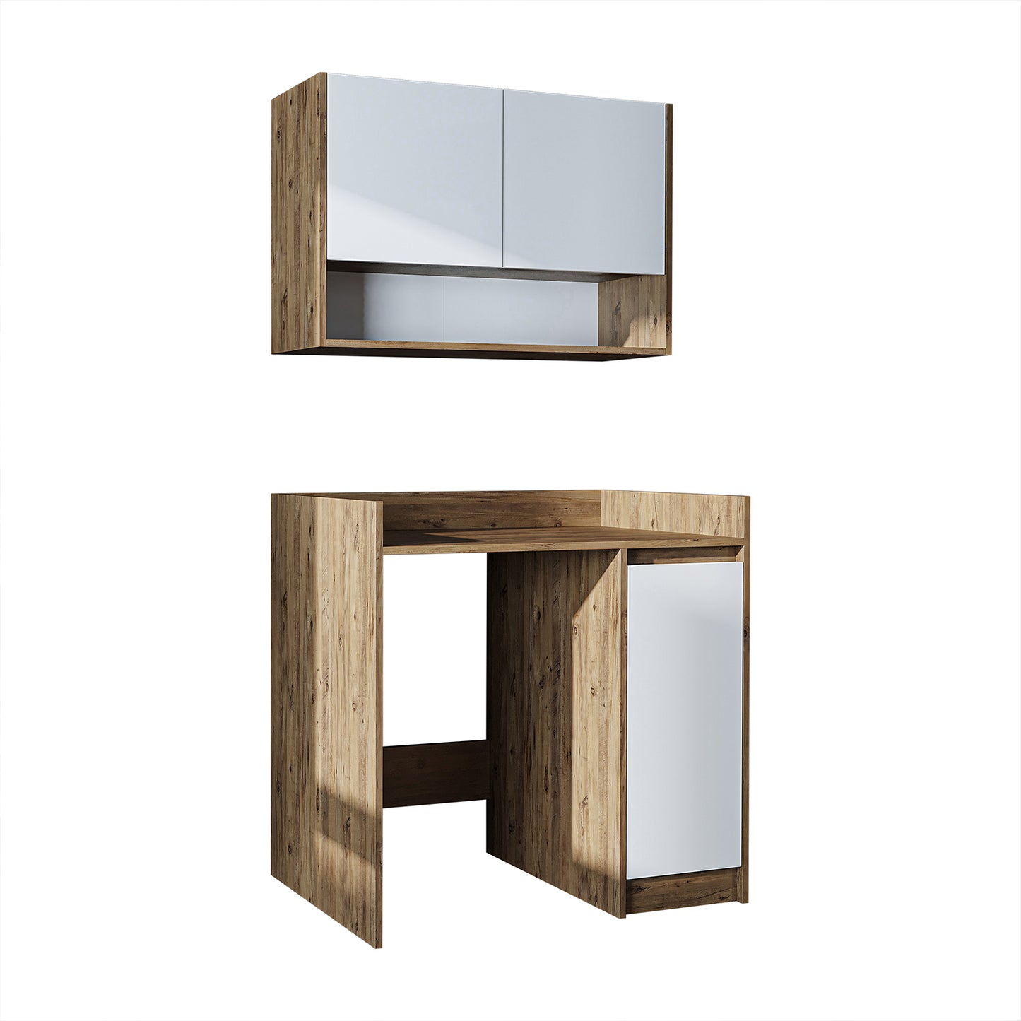 Roomart Waschmaschinenschrank DERIN-II – Waschmaschinen-Überbauschrank  – 100×180×65 cm – Waschküchen- & Hauswirtschaftsschrank – Weiß, Weiß-Eiche, Eiche & Anthrazit-Eiche