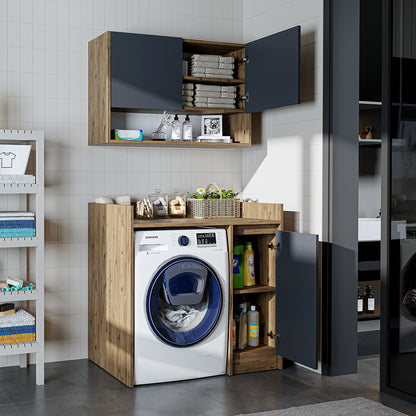 Roomart Waschmaschinenschrank DERIN-II – Waschmaschinen-Überbauschrank  – 100×180×65 cm – Waschküchen- & Hauswirtschaftsschrank – Weiß, Weiß-Eiche, Eiche & Anthrazit-Eiche