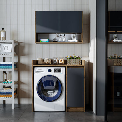 Roomart Waschmaschinenschrank DERIN-II – Waschmaschinen-Überbauschrank  – 100×180×65 cm – Waschküchen- & Hauswirtschaftsschrank – Weiß, Weiß-Eiche, Eiche & Anthrazit-Eiche