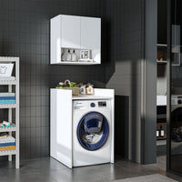 Roomart Waschmaschinenschrank DERIN-I – Waschmaschinen-Überbauschrank  – 65×180×65 cm – Waschküchen- & Hauswirtschaftsschrank – Weiß, Weiß-Eiche, Eiche & Anthrazit-Eiche