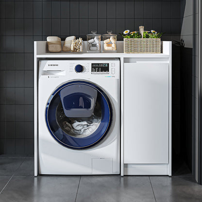 Roomart Waschmaschinenschrank DERIN-II – Waschmaschinen-Überbauschrank  – 100×180×65 cm – Waschküchen- & Hauswirtschaftsschrank – Weiß, Weiß-Eiche, Eiche & Anthrazit-Eiche