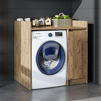 Roomart Waschmaschinenschrank DERIN-II – Waschmaschinen-Überbauschrank  – 100×180×65 cm – Waschküchen- & Hauswirtschaftsschrank – Weiß, Weiß-Eiche, Eiche & Anthrazit-Eiche