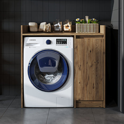 Roomart Waschmaschinenschrank DERIN-II – Waschmaschinen-Überbauschrank  – 100×180×65 cm – Waschküchen- & Hauswirtschaftsschrank – Weiß, Weiß-Eiche, Eiche & Anthrazit-Eiche