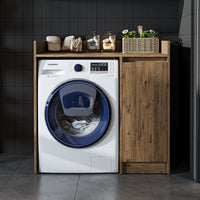 Roomart Waschmaschinenschrank DERIN-II – Waschmaschinen-Überbauschrank  – 100×180×65 cm – Waschküchen- & Hauswirtschaftsschrank – Weiß, Weiß-Eiche, Eiche & Anthrazit-Eiche