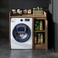 Roomart Waschmaschinenschrank DERIN-II – Waschmaschinen-Überbauschrank  – 100×180×65 cm – Waschküchen- & Hauswirtschaftsschrank – Weiß, Weiß-Eiche, Eiche & Anthrazit-Eiche