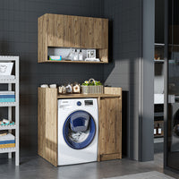 Roomart Waschmaschinenschrank DERIN-II – Waschmaschinen-Überbauschrank  – 100×180×65 cm – Waschküchen- & Hauswirtschaftsschrank – Weiß, Weiß-Eiche, Eiche & Anthrazit-Eiche