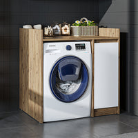 Roomart Waschmaschinenschrank DERIN-II – Waschmaschinen-Überbauschrank  – 100×180×65 cm – Waschküchen- & Hauswirtschaftsschrank – Weiß, Weiß-Eiche, Eiche & Anthrazit-Eiche