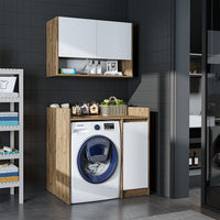 Roomart Waschmaschinenschrank DERIN-II – Waschmaschinen-Überbauschrank  – 100×180×65 cm – Waschküchen- & Hauswirtschaftsschrank – Weiß, Weiß-Eiche, Eiche & Anthrazit-Eiche