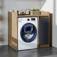 Roomart Waschmaschinenschrank DERIN-II – Waschmaschinen-Überbauschrank  – 100×180×65 cm – Waschküchen- & Hauswirtschaftsschrank – Weiß, Weiß-Eiche, Eiche & Anthrazit-Eiche