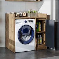 Roomart Waschmaschinenschrank DERIN-II – Waschmaschinen-Überbauschrank  – 100×180×65 cm – Waschküchen- & Hauswirtschaftsschrank – Weiß, Weiß-Eiche, Eiche & Anthrazit-Eiche