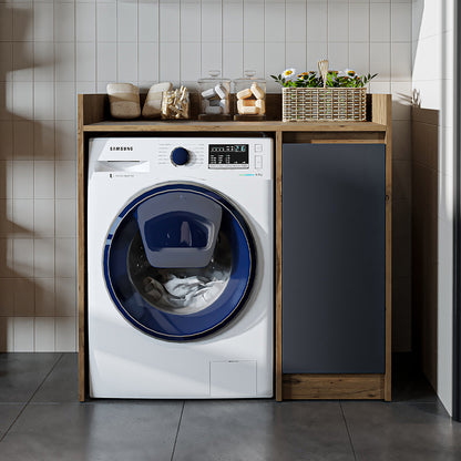 Roomart Waschmaschinenschrank DERIN-II – Waschmaschinen-Überbauschrank  – 100×180×65 cm – Waschküchen- & Hauswirtschaftsschrank – Weiß, Weiß-Eiche, Eiche & Anthrazit-Eiche