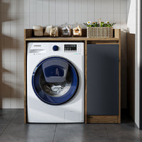 Roomart Waschmaschinenschrank DERIN-II – Waschmaschinen-Überbauschrank  – 100×180×65 cm – Waschküchen- & Hauswirtschaftsschrank – Weiß, Weiß-Eiche, Eiche & Anthrazit-Eiche