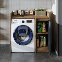 Roomart Waschmaschinenschrank DERIN-II – Waschmaschinen-Überbauschrank  – 100×180×65 cm – Waschküchen- & Hauswirtschaftsschrank – Weiß, Weiß-Eiche, Eiche & Anthrazit-Eiche