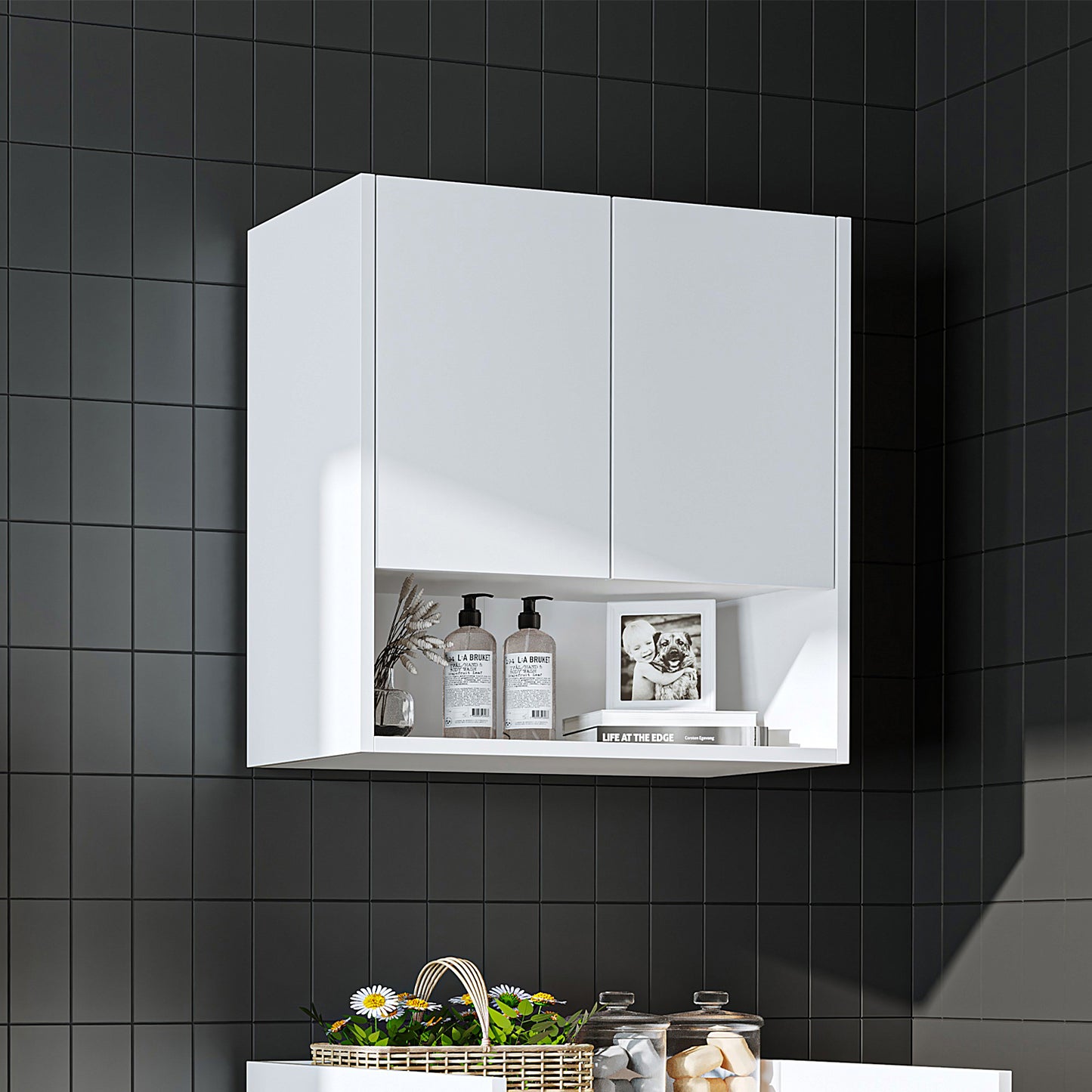 Roomart Waschmaschinenschrank DERIN-I – Waschmaschinen-Überbauschrank  – 65×180×65 cm – Waschküchen- & Hauswirtschaftsschrank – Weiß, Weiß-Eiche, Eiche & Anthrazit-Eiche