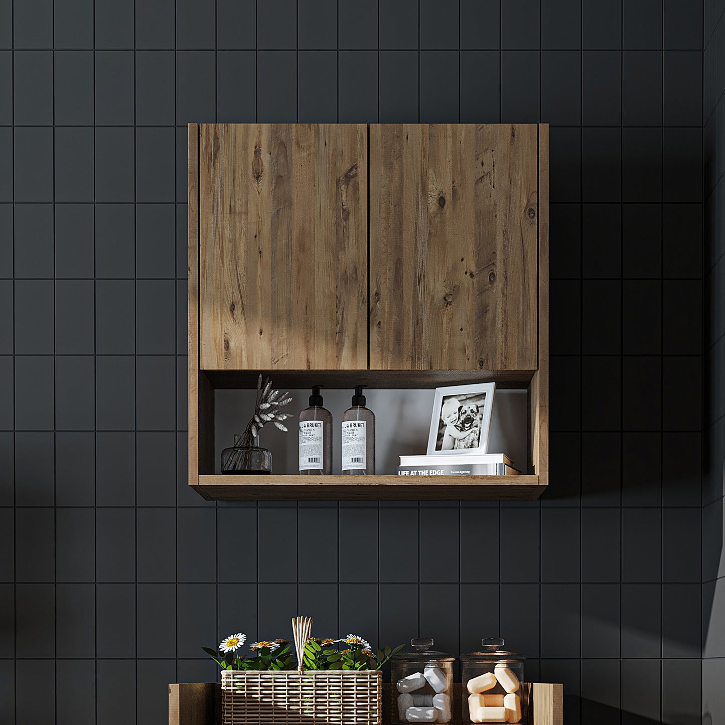 Roomart Waschmaschinenschrank DERIN-I – Waschmaschinen-Überbauschrank  – 65×180×65 cm – Waschküchen- & Hauswirtschaftsschrank – Weiß, Weiß-Eiche, Eiche & Anthrazit-Eiche