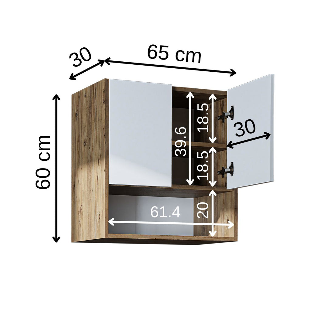 Roomart Waschmaschinenschrank DERIN-I – Waschmaschinen-Überbauschrank  – 65×180×65 cm – Waschküchen- & Hauswirtschaftsschrank – Weiß, Weiß-Eiche, Eiche & Anthrazit-Eiche