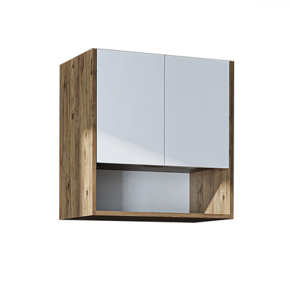 Roomart Waschmaschinenschrank DERIN-I – Waschmaschinen-Überbauschrank  – 65×180×65 cm – Waschküchen- & Hauswirtschaftsschrank – Weiß, Weiß-Eiche, Eiche & Anthrazit-Eiche