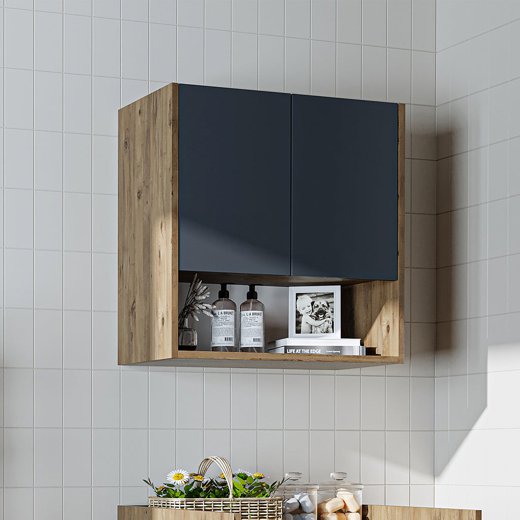 Roomart Waschmaschinenschrank DERIN-I – Waschmaschinen-Überbauschrank  – 65×180×65 cm – Waschküchen- & Hauswirtschaftsschrank – Weiß, Weiß-Eiche, Eiche & Anthrazit-Eiche