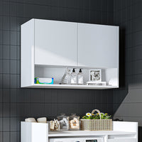 Roomart Waschmaschinenschrank DERIN-II – Waschmaschinen-Überbauschrank  – 100×180×65 cm – Waschküchen- & Hauswirtschaftsschrank – Weiß, Weiß-Eiche, Eiche & Anthrazit-Eiche