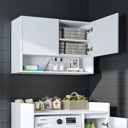 Roomart Waschmaschinenschrank DERIN-II – Waschmaschinen-Überbauschrank  – 100×180×65 cm – Waschküchen- & Hauswirtschaftsschrank – Weiß, Weiß-Eiche, Eiche & Anthrazit-Eiche