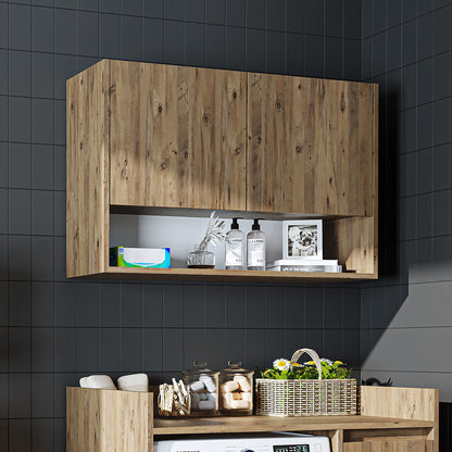 Roomart Waschmaschinenschrank DERIN-II – Waschmaschinen-Überbauschrank  – 100×180×65 cm – Waschküchen- & Hauswirtschaftsschrank – Weiß, Weiß-Eiche, Eiche & Anthrazit-Eiche