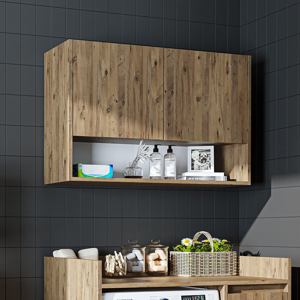 Roomart Waschmaschinenschrank DERIN-II – Waschmaschinen-Überbauschrank  – 100×180×65 cm – Waschküchen- & Hauswirtschaftsschrank – Weiß, Weiß-Eiche, Eiche & Anthrazit-Eiche