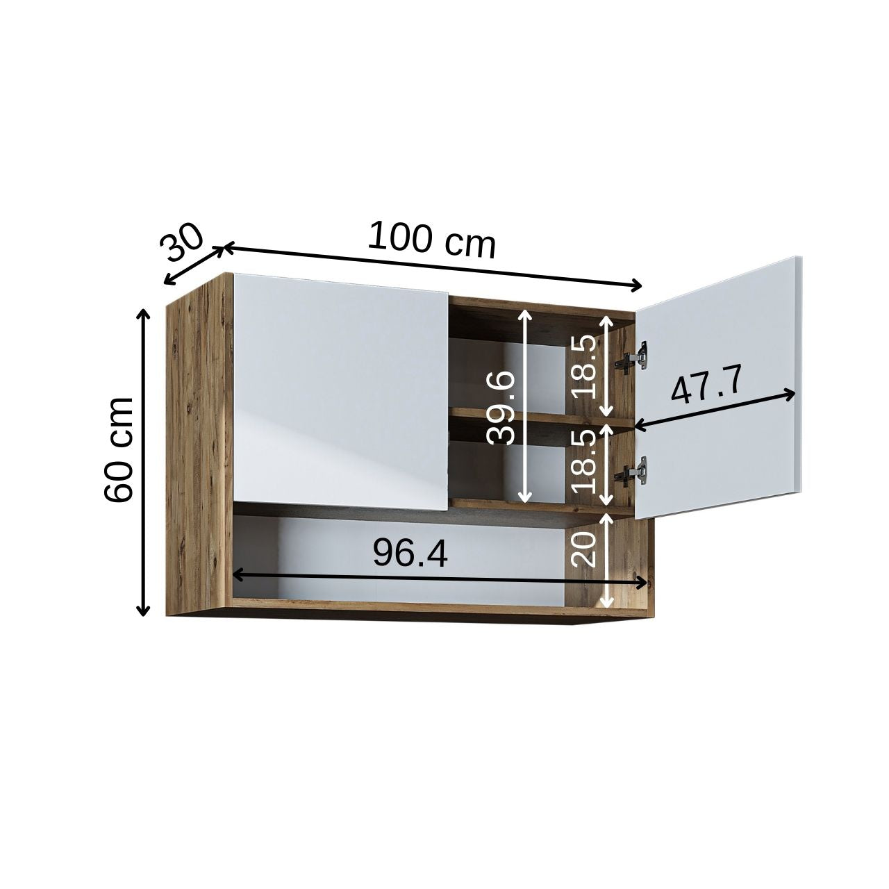 Roomart Waschmaschinenschrank DERIN-II – Waschmaschinen-Überbauschrank  – 100×180×65 cm – Waschküchen- & Hauswirtschaftsschrank – Weiß, Weiß-Eiche, Eiche & Anthrazit-Eiche