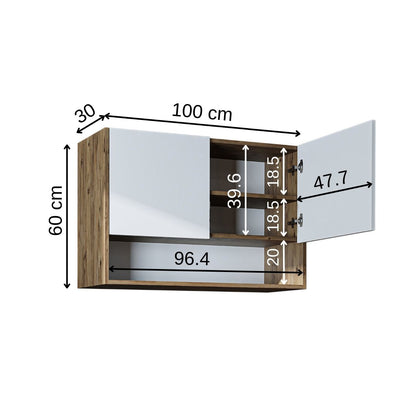 Roomart Waschmaschinenschrank DERIN-II – Waschmaschinen-Überbauschrank  – 100×180×65 cm – Waschküchen- & Hauswirtschaftsschrank – Weiß, Weiß-Eiche, Eiche & Anthrazit-Eiche