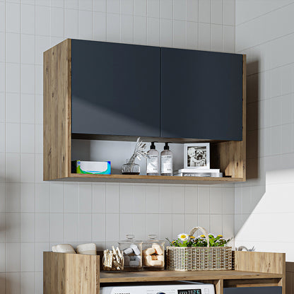 Roomart Waschmaschinenschrank DERIN-II – Waschmaschinen-Überbauschrank  – 100×180×65 cm – Waschküchen- & Hauswirtschaftsschrank – Weiß, Weiß-Eiche, Eiche & Anthrazit-Eiche