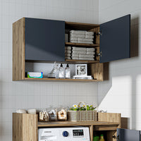 Roomart Waschmaschinenschrank DERIN-II – Waschmaschinen-Überbauschrank  – 100×180×65 cm – Waschküchen- & Hauswirtschaftsschrank – Weiß, Weiß-Eiche, Eiche & Anthrazit-Eiche