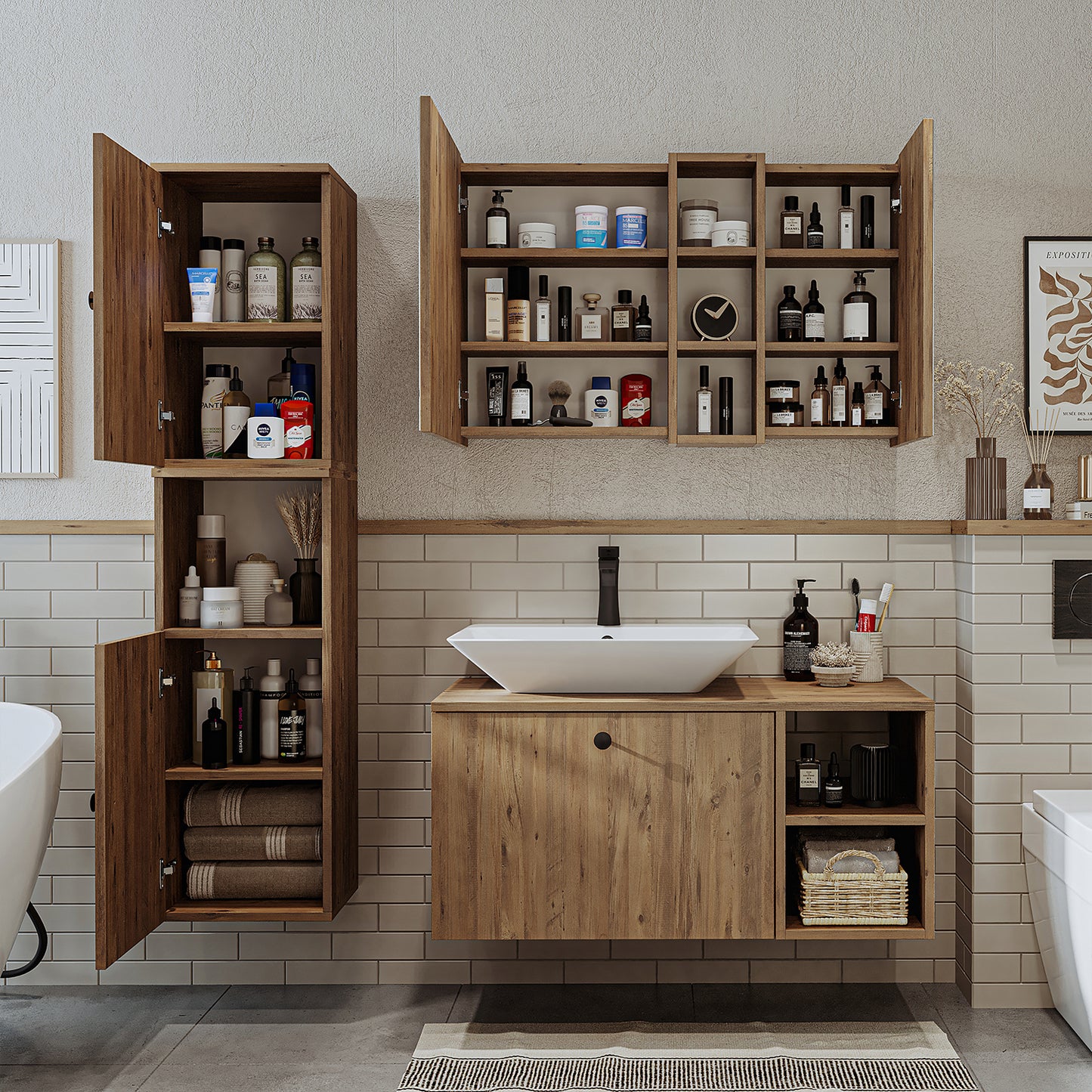 Roomart Badezimmermöbel Set LOTUS 95 cm 4 Teilig mit Keramik Waschbecken - badezimmerschrank, waschbecken, badezimmermöbel, badschrank, badezimmer, mit, unterschrank, badmöbel, set, waschtisch, möbel, badezimmermãbel, bad, badezimmerschränke, schmal, schm