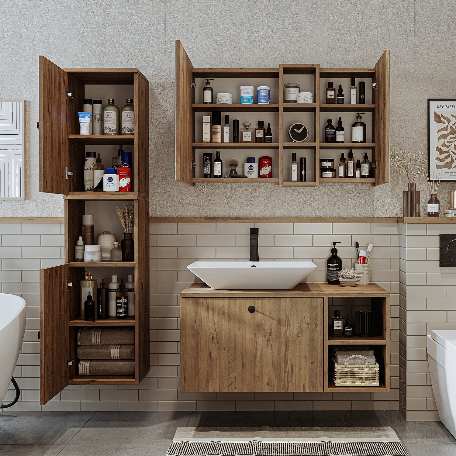 Roomart Badezimmermöbel Set LOTUS 95 cm 4 Teilig mit Keramik Waschbecken - badezimmerschrank, waschbecken, badezimmermöbel, badschrank, badezimmer, mit, unterschrank, badmöbel, set, waschtisch, möbel, badezimmermãbel, bad, badezimmerschränke, schmal, schm