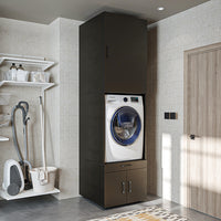 Roomart Waschmaschinenschrank mit Schrankaufsatz 95cm, HBT: 240x67x66,8 cm, Ausziehbrett, Eiche, Weiß, Schwarz eiche - waschmaschinenschrank, waschmaschinenregal, waschturm, schrank, weiß, waschmaschinen, unterschrank, waschmaschine, trockner, haushaltssc