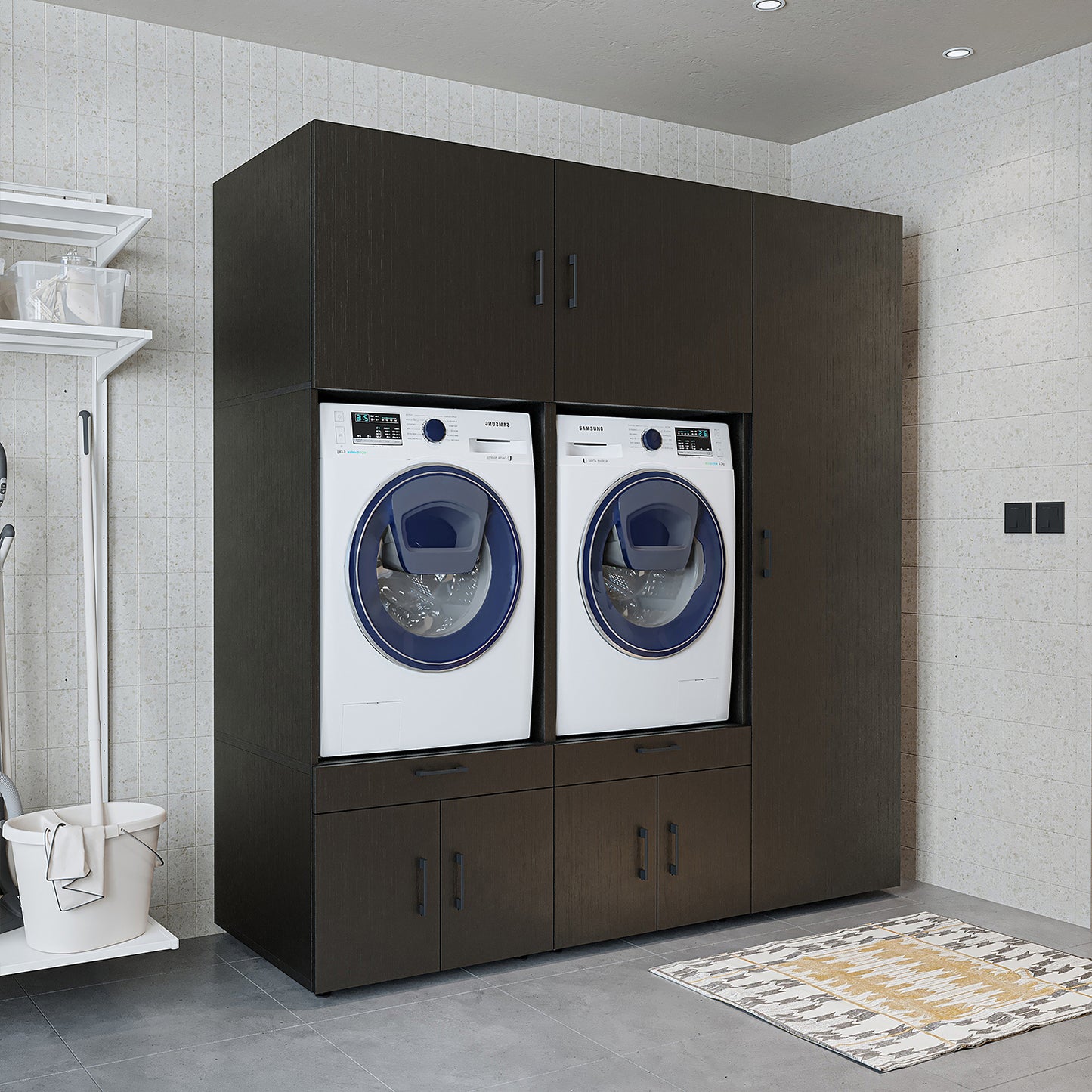 Roomart Überbauschrak für Waschküche & Hauswirtschaftsraum, (SERIE 3), 194 cm breit, in 3 Farben, Mit Schubladen und Ausziehbrett