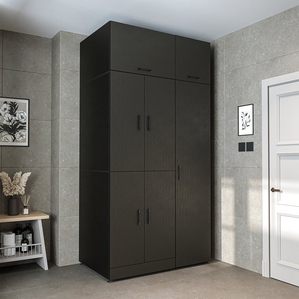 Roomart Waschmaschinenschrank - SERIE DORA-I-  115 cm breit -  Wasch- & Trocknerschrank mit Türen & Ausziehbrett, 115 cm breit, Waschmaschinen-Überbau für Waschküche & Hauswirtschaftsraum – Weiß, Weiß-Eiche, Anthrazit-Eiche, Eiche, Schwarz-Eiche