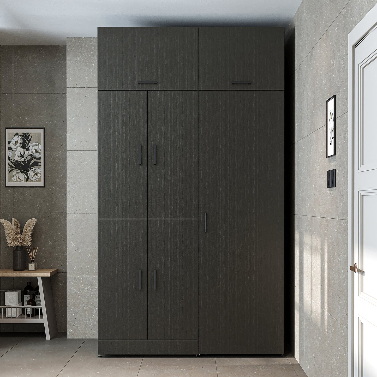 Roomart Waschmaschinenschrank- DORA-I- 130 cm breit – Waschmaschinen- & Trockner-Überbau mit Türen und Ausziehplatte, Bad & Waschküche, 5 Farben