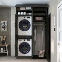 Roomart Waschmaschinenschrank- DORA-I- 130 cm breit – Waschmaschinen- & Trockner-Überbau mit Türen und Ausziehplatte, Bad & Waschküche, 5 Farben