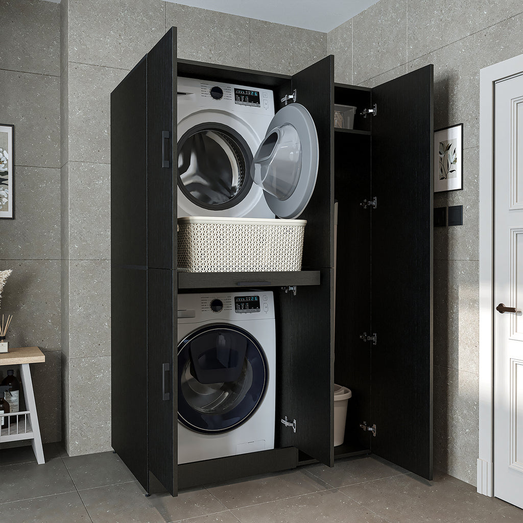 Roomart Waschmaschinenschrank - SERIE DORA-I-  115 cm breit -  Wasch- & Trocknerschrank mit Türen & Ausziehbrett, 115 cm breit, Waschmaschinen-Überbau für Waschküche & Hauswirtschaftsraum – Weiß, Weiß-Eiche, Anthrazit-Eiche, Eiche, Schwarz-Eiche