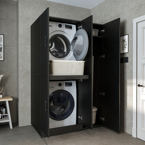 Roomart Waschmaschinenschrank - SERIE DORA-I-  115 cm breit -  Wasch- & Trocknerschrank mit Türen & Ausziehbrett, 115 cm breit, Waschmaschinen-Überbau für Waschküche & Hauswirtschaftsraum – Weiß, Weiß-Eiche, Anthrazit-Eiche, Eiche, Schwarz-Eiche