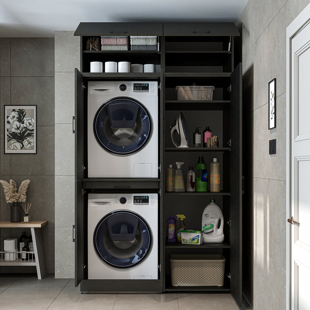 Roomart Waschmaschinenschrank- DORA-I- 130 cm breit – Waschmaschinen- & Trockner-Überbau mit Türen und Ausziehplatte, Bad & Waschküche, 5 Farben