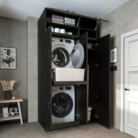 Roomart Waschmaschinenschrank - SERIE DORA-I-  115 cm breit -  Wasch- & Trocknerschrank mit Türen & Ausziehbrett, 115 cm breit, Waschmaschinen-Überbau für Waschküche & Hauswirtschaftsraum – Weiß, Weiß-Eiche, Anthrazit-Eiche, Eiche, Schwarz-Eiche