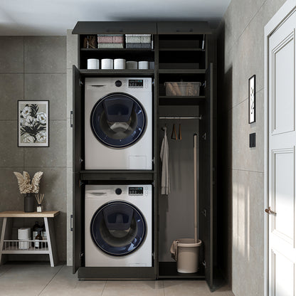 Roomart Waschmaschinenschrank - SERIE DORA-I-  115 cm breit -  Wasch- & Trocknerschrank mit Türen & Ausziehbrett, 115 cm breit, Waschmaschinen-Überbau für Waschküche & Hauswirtschaftsraum – Weiß, Weiß-Eiche, Anthrazit-Eiche, Eiche, Schwarz-Eiche